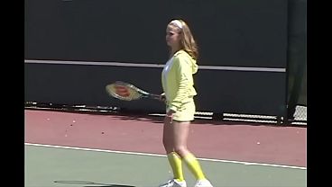 Little April touching herself after sweaty tennis play