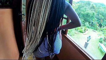 My black GF proposed a common masturbation, so we did it together, and I cummed all over her ebony body