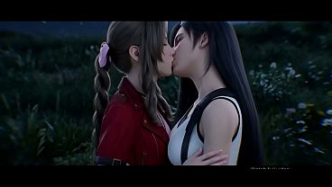 Tifa Lockhard x Aerith Lesbian kissing (Final Fantasy VII/ AI generated)