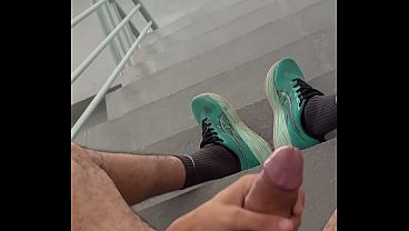 Big cock cumming on the stairs