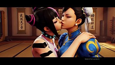 Chun-li x Juri Han lesbian kissing (Street Fighter /AI generated)