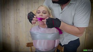 Darina – Blonde russian girl next door tied and gagged in bondage in glossy spandex catsuit EP