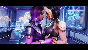 Domina x Sombra Lesbian kissing (Overwatch/AI generated)
