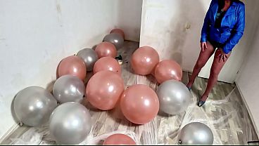 Dominant Denim MILF Balloon Humiliation. Giant Popping, Deepthroat, Doggy and Double Cum
