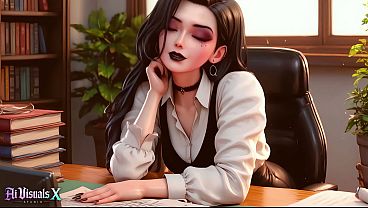 Every Boss’s Dream – Goth Secretary Relaxes Him Before the Meeting (AI Generated)