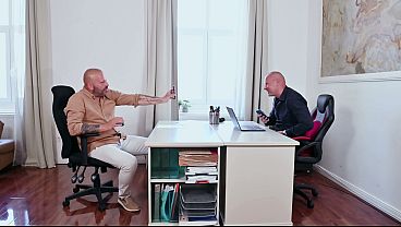 Female Boss in High Heel Boots gets Fucked in the Office by 2 Employees with Big Dicks