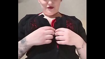 Get it out, cum with me – Goth babe striptease and squirt joi