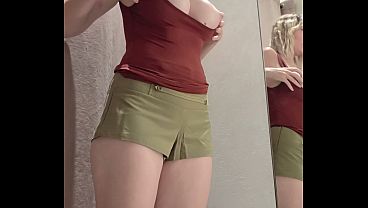 Hidden Camera Catches Busty Blonde, Changing Room Fun – Watch Me Try On Outfits With No Bra, Tease For You