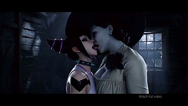 Juri Han x Lady Dimitrescu Lesbian kissing (Street Fighter, Resident Evil /AI generated)