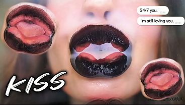 Seductive Goth Chick Phat Black Lips & Messy Spit Kiss