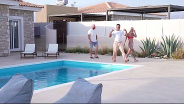 Sharing his wife by the pool