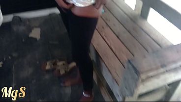 Slim sexy slut flashing pussy at a beach house