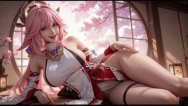 AI Henti-After Shrine Visit Private Blessing | Pink-Haired Miko Takes Full Control on the Bed