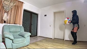 Glossy Downjacket MILF Beach Ball Fetish. Deepthroat, Popping, Riding and Double Cum