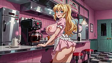 My favorite waitress serves me coffee with milk straight from her delicious tit, and I get to fuck her after eating (Hentai Ai generated)