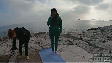 Three Girls Nude Beach Yoga