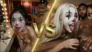 Two clowns in the dressing room. Choose one and fuck her however you want, the other waits her turn, already dripping – AI Interactive Video